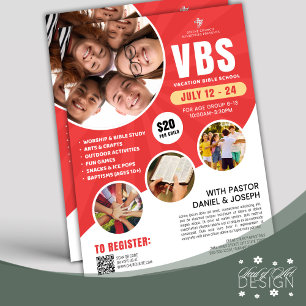 Red & White VBS Vacation Bible School Church Youth Reklamblad