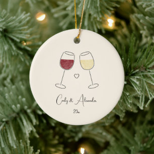 Red White Vin, gift, engagerad årsdag, par Julgransprydnad Keramik
