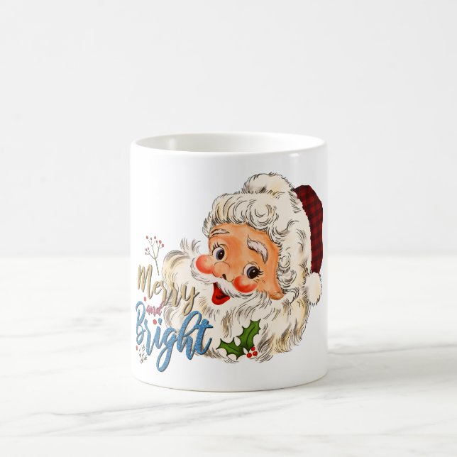 Red White Vintage Merry & Bright jultomten Kaffemugg (Center)