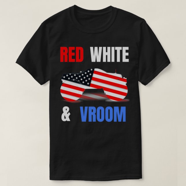 Red White Vroom Monster Lastbil Älskare Amerikansk T Shirt (Design framsida)