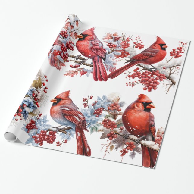 Red White Winter Wonderland Cardinals jul Presentpapper (Utrullad)