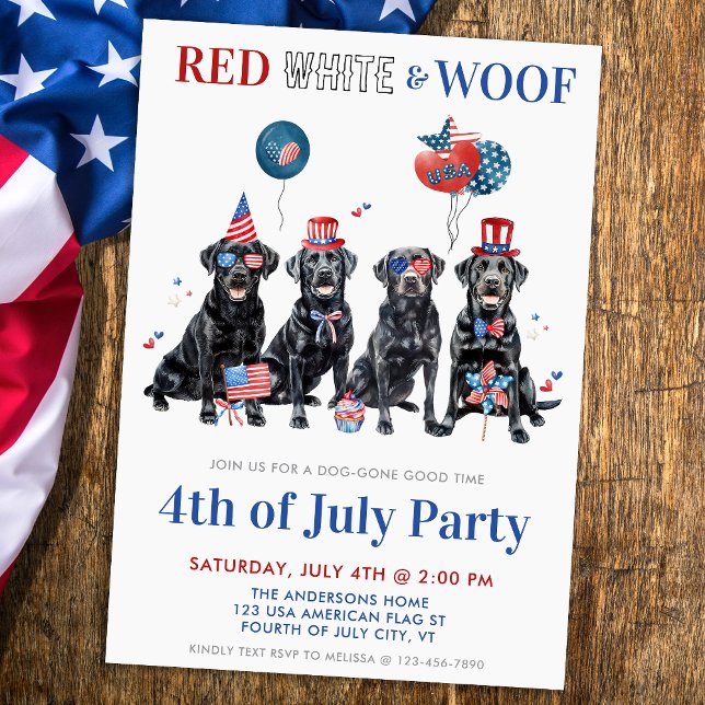 Red White & Woof Patriotic Hundar 4:e juli Party Inbjudningar (Skapare uppladdad)