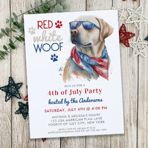 Red White Woof Patriotic Labrador Hund 4 juli Inbjudan Vykort