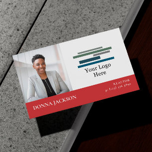 Red White Your Photo & Logo Professional Visitkort