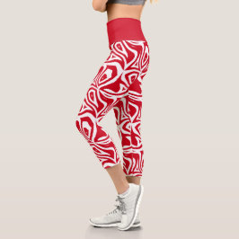 Red & White Zebra ränder Womens Capris Leggings