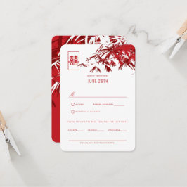 Red & White Zen Bamboo Löv Chinese Bröllop OSA Inbjudningar