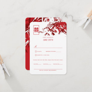 Red & White Zen Bamboo Löv Chinese Bröllop OSA Inbjudningar