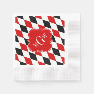 Red Wht Black Harlequin Red Quatrefoil 3 Monogram Pappersservett