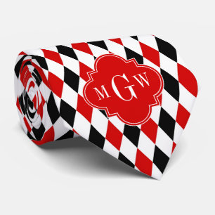 Red Wht Black Harlequin Red Quatrefoil 3 Monogram Slips