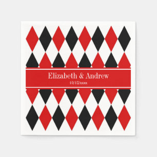 Red Wht Black Harlequin Red Ribbon Namn Monogram Pappersservett