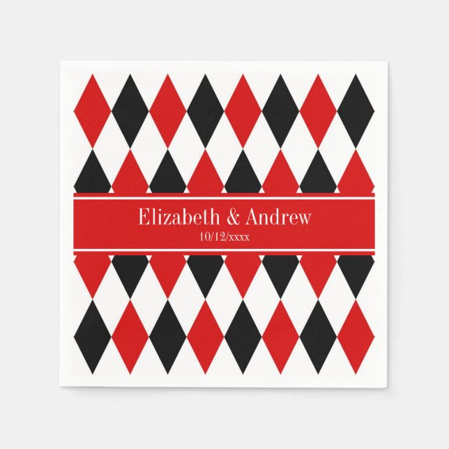 Red Wht Black Harlequin Red Ribbon Namn Monogram Pappersservett (Framsidan)