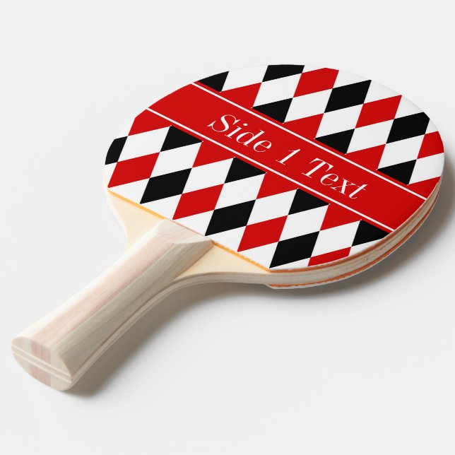 Red Wht Black Harlequin Red Ribbon Namn Monogram Pingisracket (Frontvinkel)