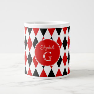 Red Wht Blk Harlequin Round Red Monogram #2 Jumbo Mugg