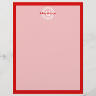 Red Wht Grekiska Nyckel Rnd Ram Initial Monogram