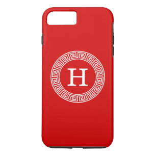 Red Wht Grekiska Nyckel Rnd Ram Initial Monogram