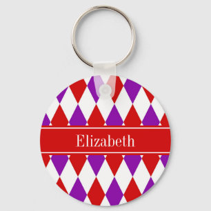 Red Wht Lila Harlequin Red Namn Monogram Nyckelring