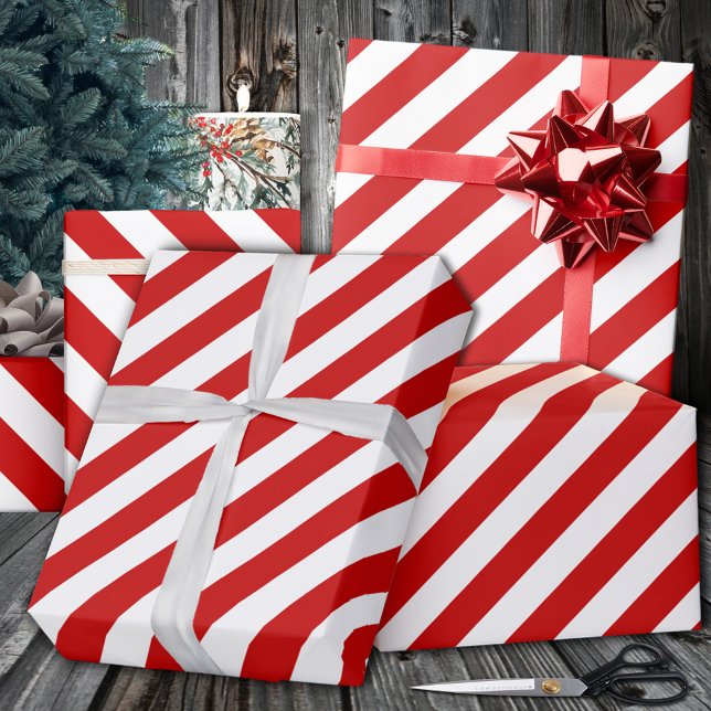 Red Wide Rand Helgdag Presentpapper (Red Wide Stripe Holiday Wrapping Paperin 6 and 15 foot 30 Inch Width Rolls.)
