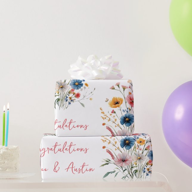 Red Wildblommor Bröllop/Shower-Grattisar Presentpapper (Festgåvor)