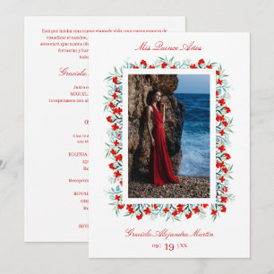 Red Wildblommor Garland Quinceañera Sophisticated  Inbjudningar