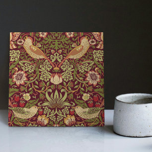 Red William Morris Strawberry Thief Home Decor Cer Kakelplatta