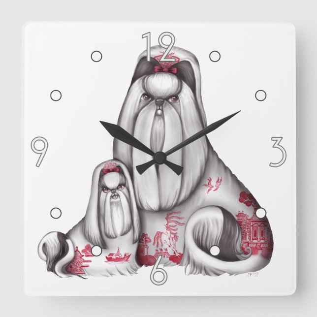 Red Willow Shih Tzus Wall Clock Fyrkantig Klocka (Framsida)