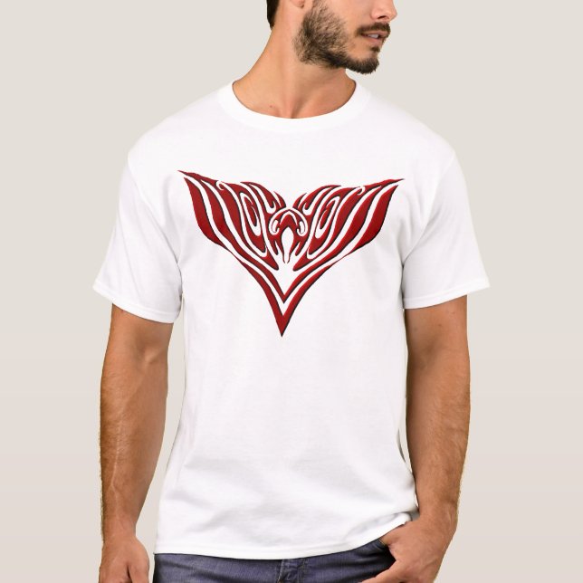 Red Winged Bird Tribal Tattoo Design T Shirt (Framsida)