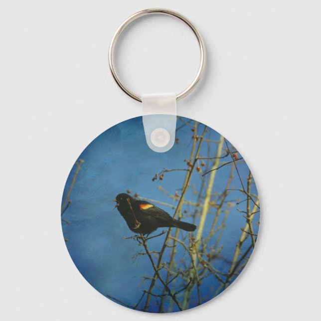 Red-Winged Black Bird singing Nyckelring (Framsida)