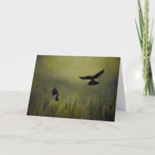 Red Winged Black Birds Art Greeting Card Kort