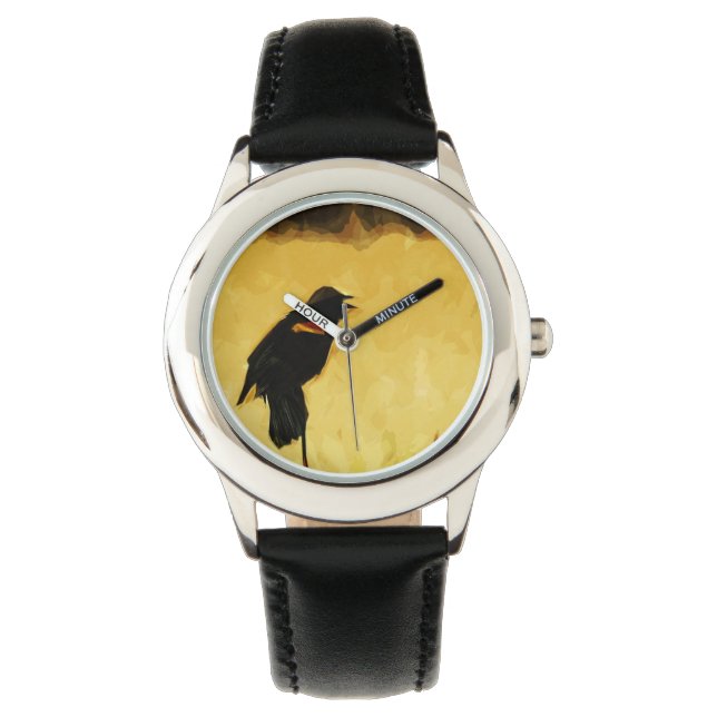 Red-Winged Blackbird Singing Abstrakt Armbandsur (Framsida)