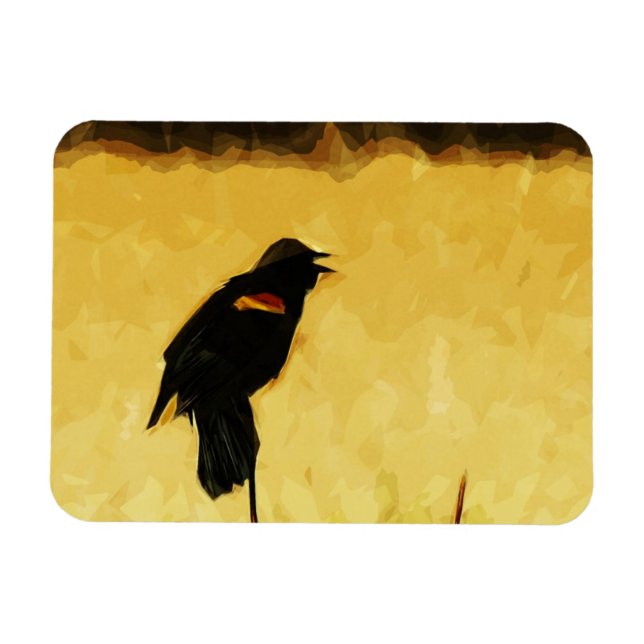 Red-Winged Blackbird Singing Abstrakt Magnet (Horisontell)