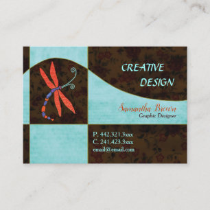 Red Winged Dragonfly Contemporary Visitkort