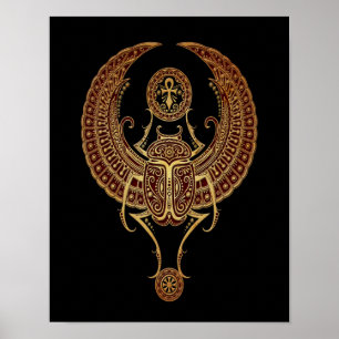 Red Winged Egyptian Scarab Beetle med Ankh Black Poster