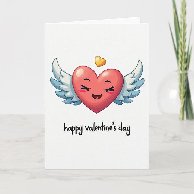 Red Winged Heart Valentines Day Card Kort (Framsida)
