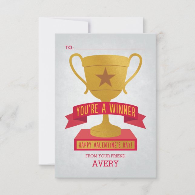 Red Winners Trophy Classroom Valentine Card Inbjudningar (Framsida)
