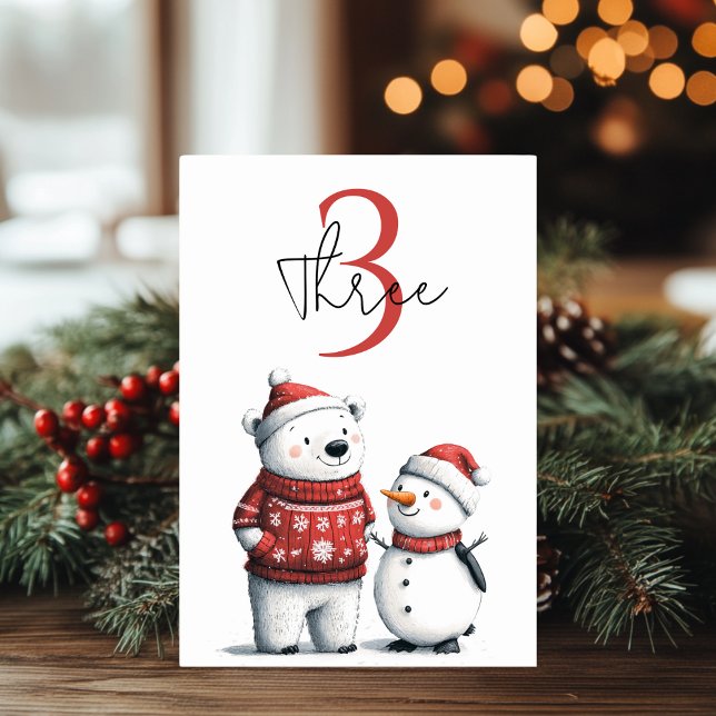 Red Winter Bear & Snögubbars | Winter Wonderland Bordsnummer (Skapare uppladdad)