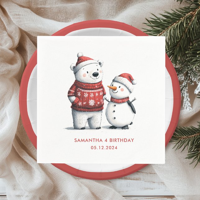 Red Winter Bear & Snögubbars | Winter Wonderland Pappersservett (Skapare uppladdad)
