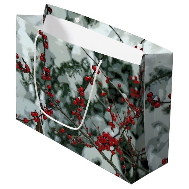 Red Winter Berries Helgdag Gift Bag (Framsidan Vinklad)
