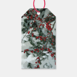Red Winter Berries Helgdag Gift Märkre Presentetikett