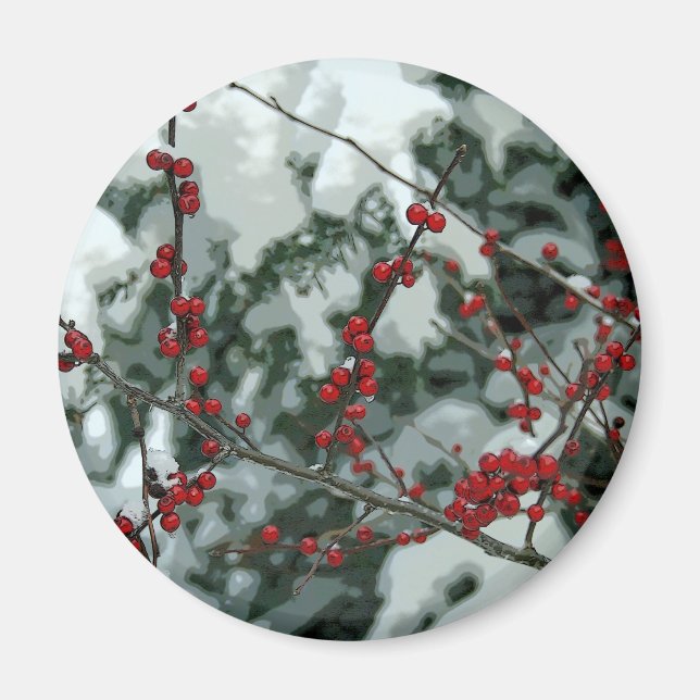 Red Winter Berries Helgdag Magnet (Framsidan)