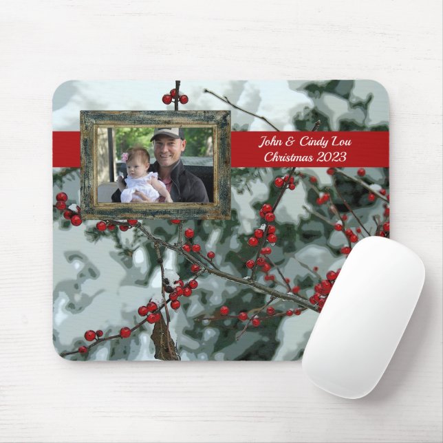Red Winter Berries Helgdag Mouse Pad Musmatta (Med mus)