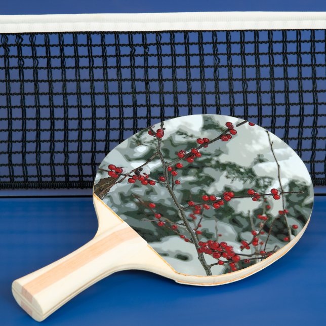 Red Winter Berries Helgdag Ping Pong Paddle Pingisracket (Insitu)