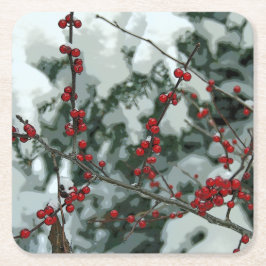 Red Winter Berries Jul Helgdag Papper Underlägg Kvadrat