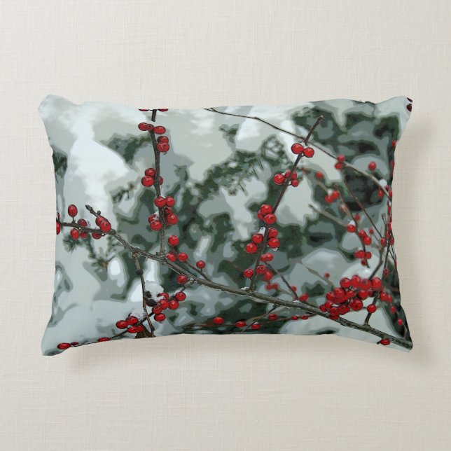 Red Winter Berries jul jul Helgdag Dekorativ kudde (Framsidan)