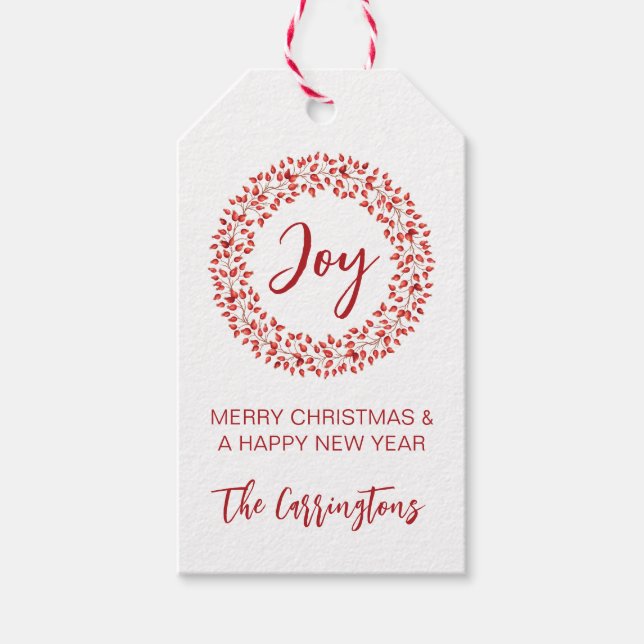 Red Winter Berries Wandeans. Vattensfärgad jul Presentetikett (Framsidan)