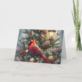 Red Winter Cardinal with Lantern Christmas Helgkort