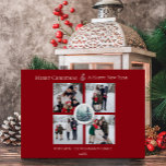 Red Winter Forest Blommigt Photo Collage Julkort<br><div class="desc">säsongens magi med det här Red Winter Forest Blommigt Photo Collage Helgdag Card, som har utformats för att visa din festive-anda. Det här fotot hälsning har en enkel layout med en serverfärgad skogsscen och delikata accenter för vinterskogens blommigt, vilket på ett utmärkt sätt belyser ett fyrfoto-kollage av dina familjfoton. Modern...</div>