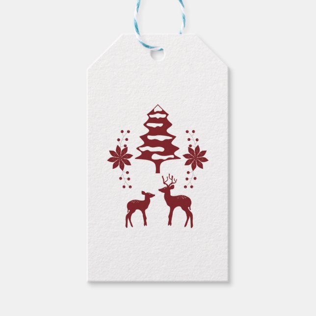 Red Winter Forest & Deer Holiday Presentetikett (Framsidan)