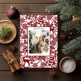 Red Winter Forest One Photo jul Card Julkort