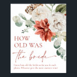 Red Winter How Old was Bride Shower Game Sign Poster<br><div class="desc">Red Winter How Old was Bride Shower Game Sign</div>
