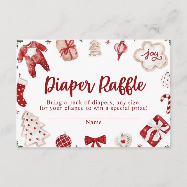 Red Winter jul Baby Shower Diaper Raffle Tilläggskort (Framsida)